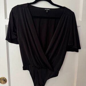 Express flutter sleeve wrap plunge bodysuit